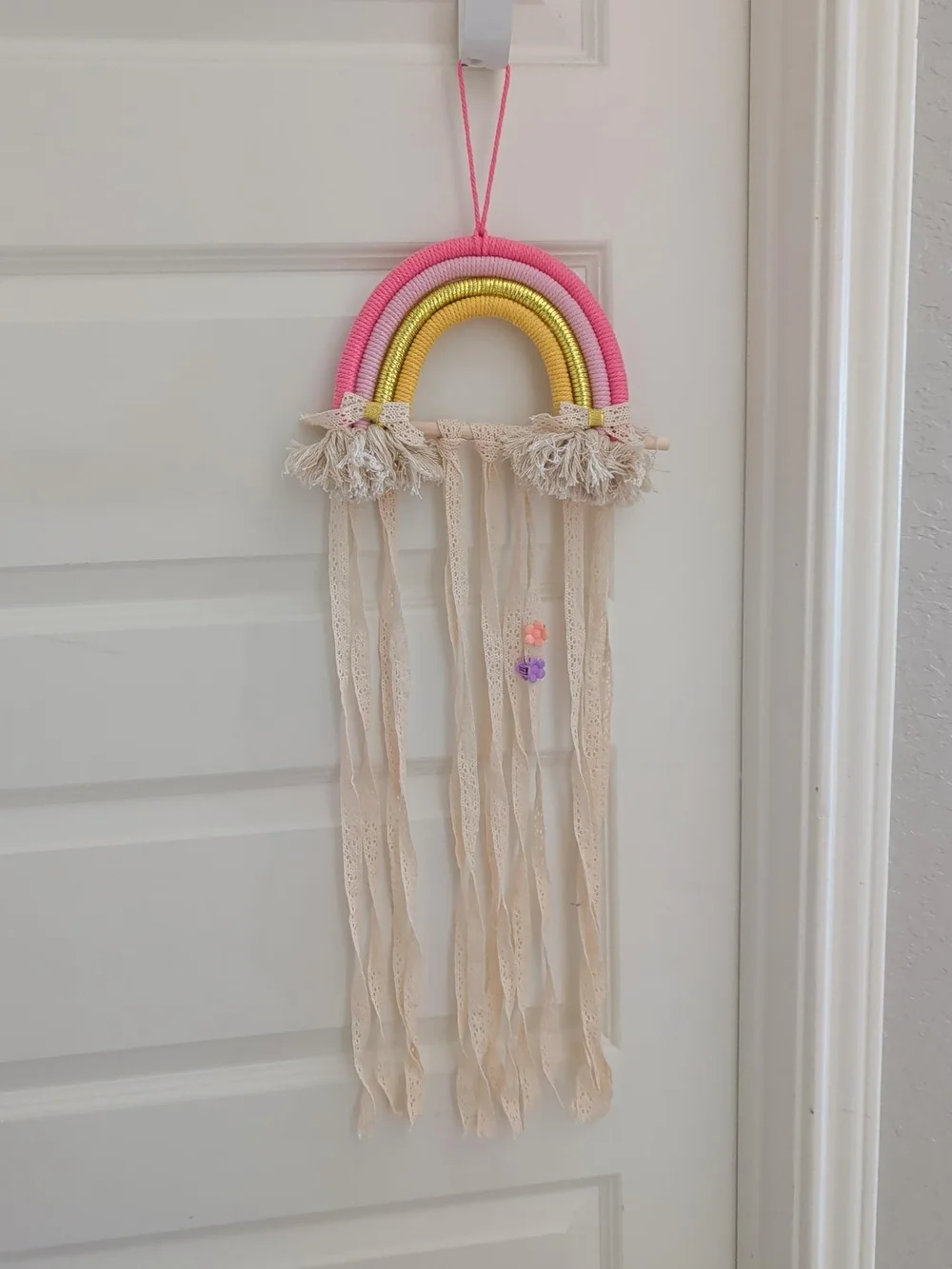 Rainbow Hair Bow Hanger for Kids - Pink, Yellow & Cream